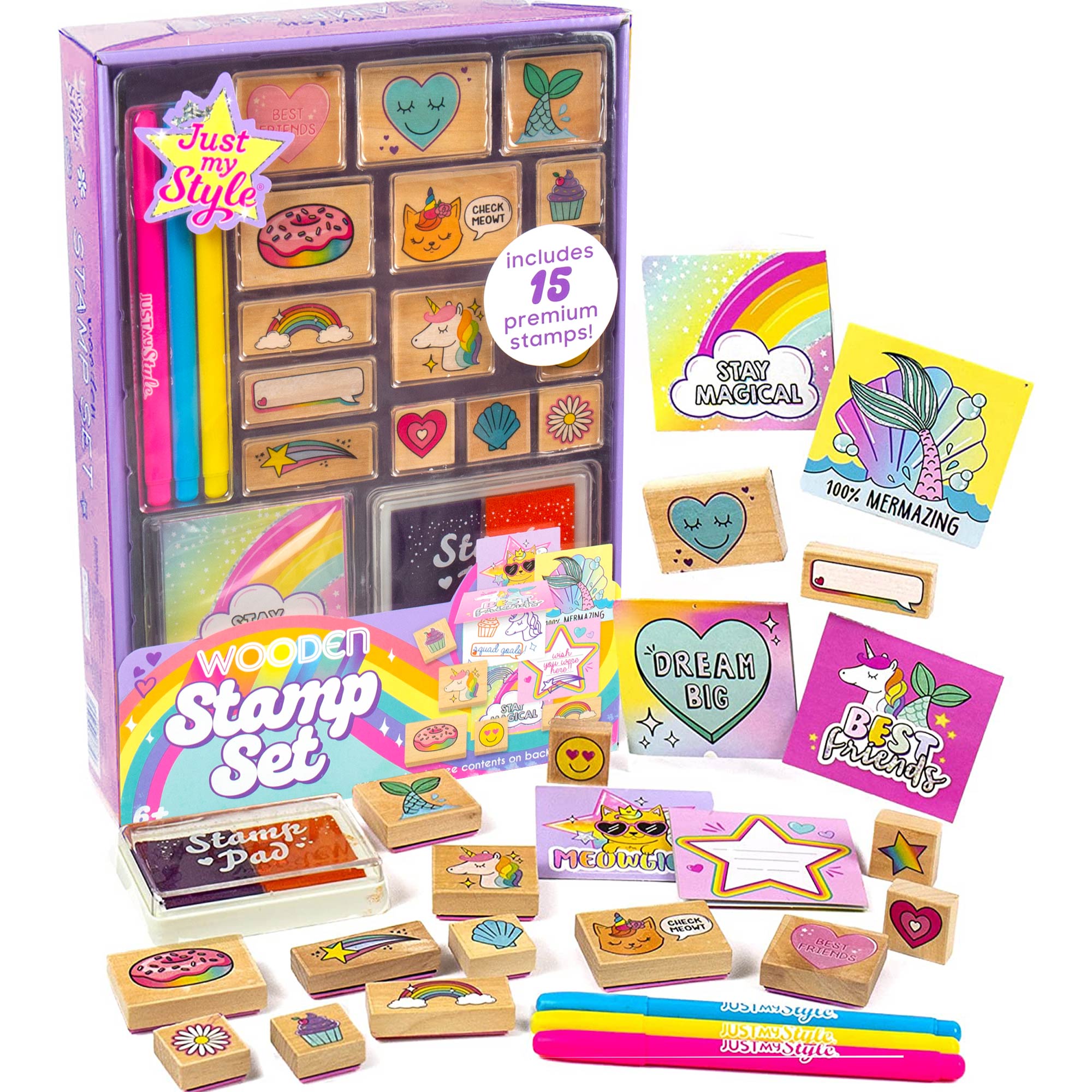 Just My Style Wooden Stamp Set, Includes 15 Premium Stamp Designs